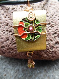 Tibetan inspired prayer pendant in brass with recycled tin word - Trust