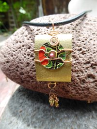 Tibetan inspired prayer pendant in brass with recycled tin word - Trust