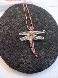 Mixed metal wire woven dragonfly pendant