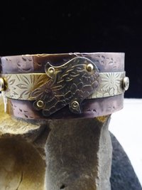 Mixed metal Hamsa Hand of Protection cuff bracelet