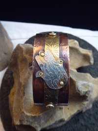 Mixed metal Hamsa Hand of Protection cuff bracelet