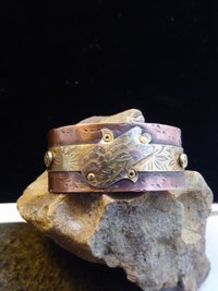 Mixed metal Hamsa Hand of Protection cuff bracelet