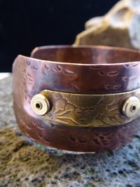 Mixed metal Hamsa Hand of Protection cuff bracelet