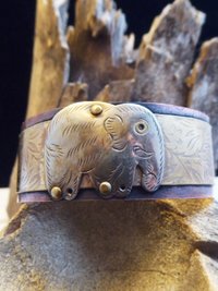 Mixed metal copper and nugold primitive elephant cuff bracelet