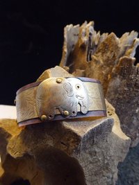 Mixed metal copper and nugold primitive elephant cuff bracelet
