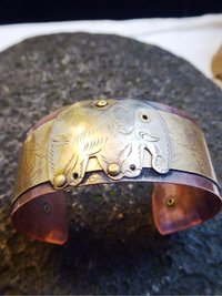 Mixed metal copper and nugold primitive elephant cuff bracelet