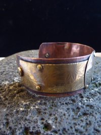 Mixed metal copper and nugold primitive elephant cuff bracelet