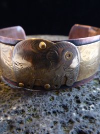 Mixed metal copper and nugold primitive elephant cuff bracelet