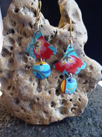 Trashy tinsel long dangle floral recycled tin earrings