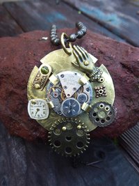 Mixed metal steampunk watchwork gear pendant