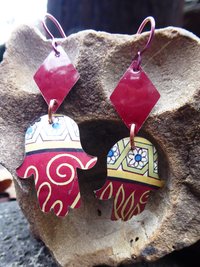 Trashy Tinsel hamsa dangle recycled tin earring