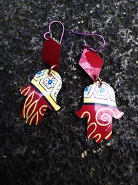 Trashy Tinsel hamsa dangle recycled tin earring