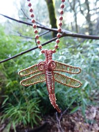 Handmade wire wrap nugold winged dragonfly pendant- Insight