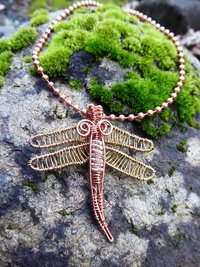Handmade wire wrap nugold winged dragonfly pendant- Insight