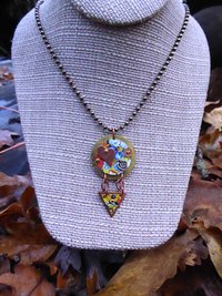 Vintage flower tin pendant heart love mixed metals