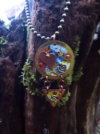 Vintage flower tin pendant heart love mixed metals