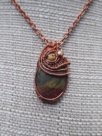 Jasper and Copper Wire wrap Pendant