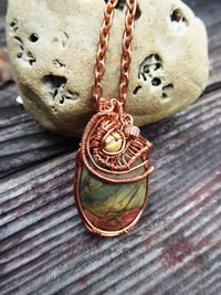 Jasper and Copper Wire wrap Pendant