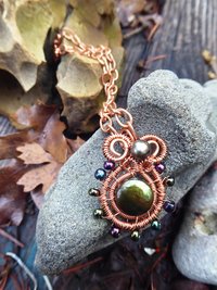 Copper and fresh water pearls in green tones pendant Pearly Girl
