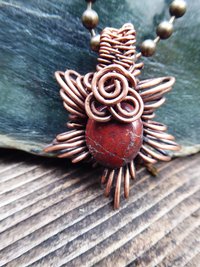 Jasper star corona copper boho pendant