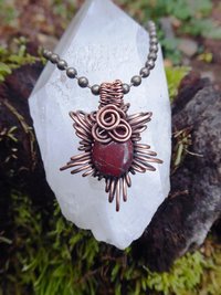Jasper star corona copper boho pendant