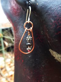 Smoky quartz gemstone and copper dangle hoop earring