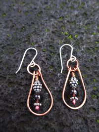 Smoky quartz gemstone and copper dangle hoop earring