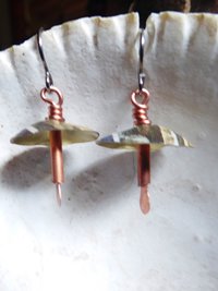 Recycled vintage tin and copper mixed metal dangle boho mushroom earrings