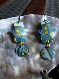 Hamsa dangle earrings from recycled tea tin with niobium ear wire