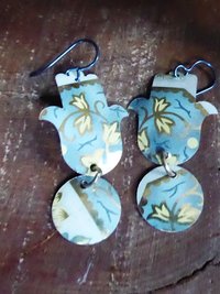 Hamsa dangle earrings from recycled tea tin with niobium ear wire