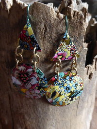 Trashy tinsel large statement flower garden upcycled earrings