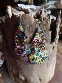 Trashy tinsel large statement flower garden upcycled earrings