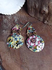 Trashy tinsel large statement flower garden upcycled earrings
