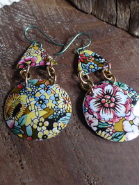 Trashy tinsel large statement flower garden upcycled earrings