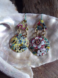 Trashy tinsel large statement flower garden upcycled earrings
