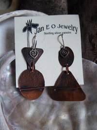 Mix to match fold form copper dangle earrings forged one of a kind