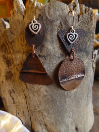 Mix to match fold form copper dangle earrings forged one of a kind