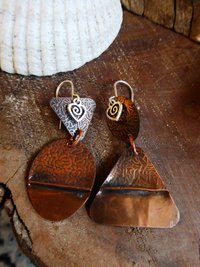 Mix to match fold form copper dangle earrings forged one of a kind