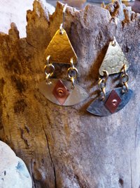 All Seeing Eye dangle earrings in mixed metals