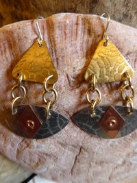 All Seeing Eye dangle earrings in mixed metals