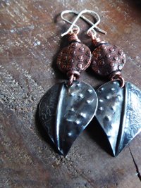 Mixed metal fold form dangle leaf earrings