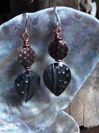 Mixed metal fold form dangle leaf earrings