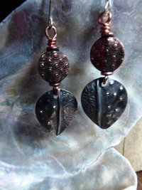 Mixed metal fold form dangle leaf earrings