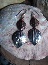 Mixed metal fold form dangle leaf earrings
