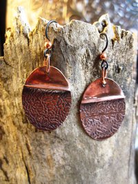 Tribal copper forged foldform boho gypsy hippie dangle oval earrings Cancel