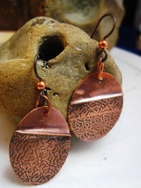 Tribal copper forged foldform boho gypsy hippie dangle oval earrings Cancel