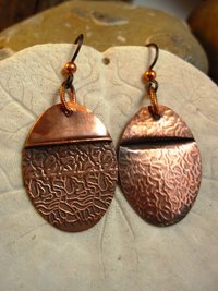 Tribal copper forged foldform boho gypsy hippie dangle oval earrings Cancel