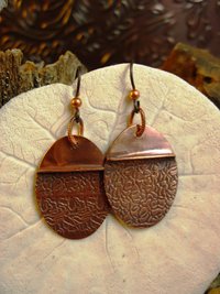 Tribal copper forged foldform boho gypsy hippie dangle oval earrings Cancel