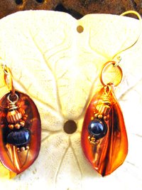 Copper foldform dangle earrings fresh water blue pearl