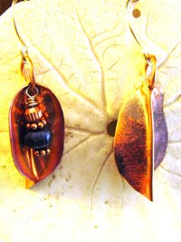 Copper foldform dangle earrings fresh water blue pearl